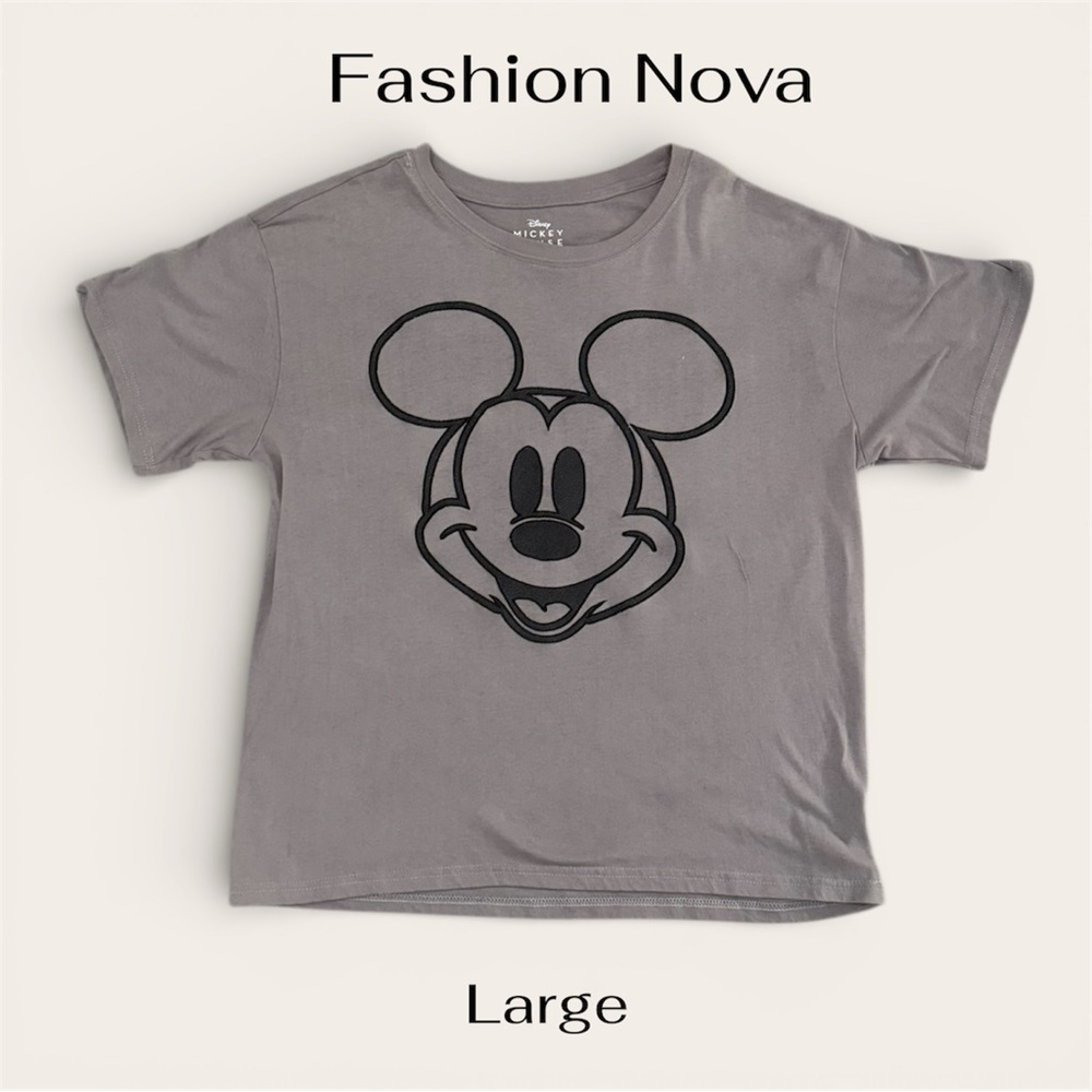 Fashion Nova  T-Shirt with Mickey Mouse Design in Gray